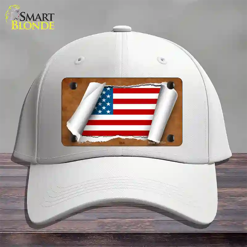 American Flag Scroll Novelty License Plate Hat Cotton / White