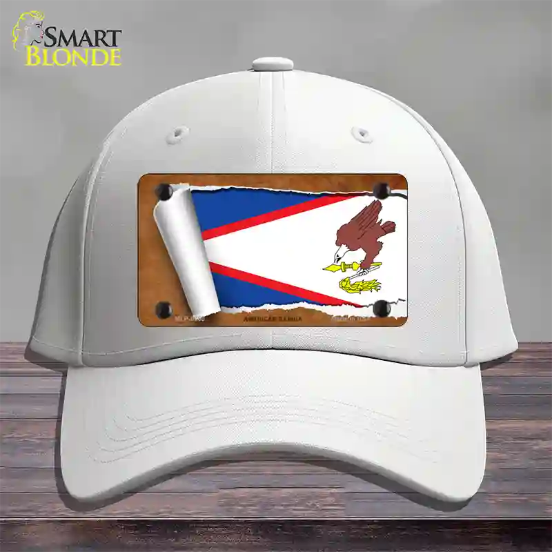 American Samoa Flag Scroll Novelty License Plate Hat Cotton / White