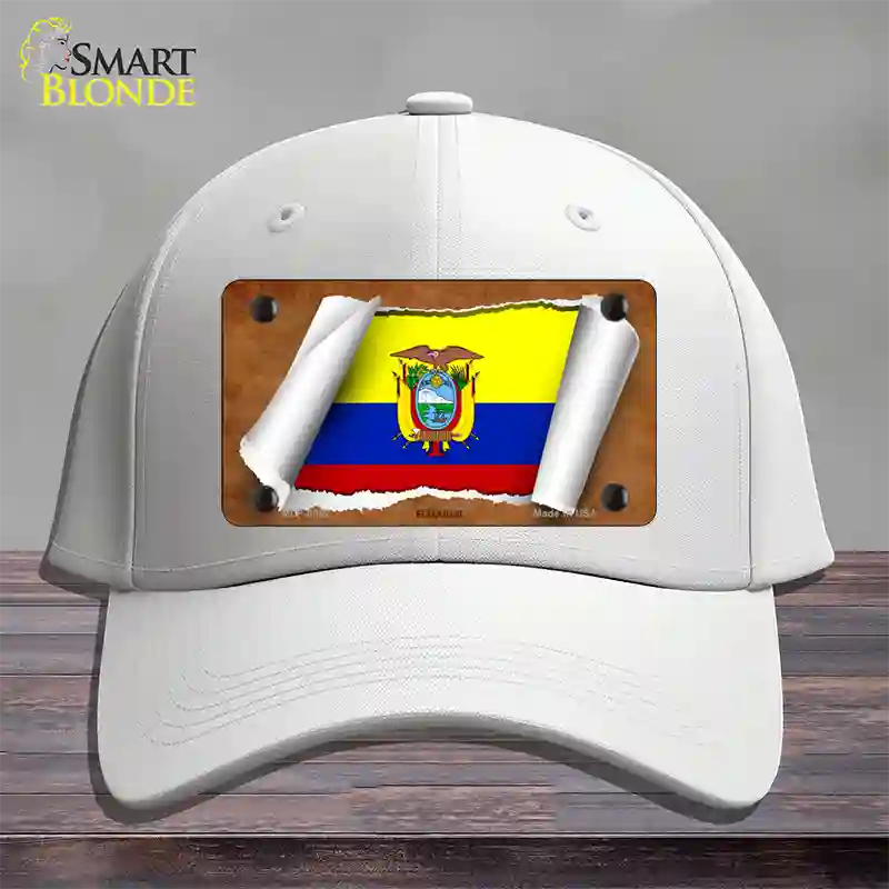 Ecuador Flag Scroll Novelty License Plate Hat Cotton / White