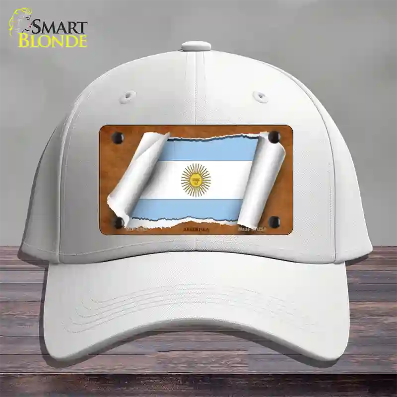 Argentina Flag Scroll Novelty License Plate Hat Cotton / White