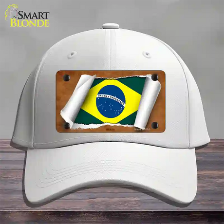 Brazil Flag Scroll Novelty License Plate Hat Cotton / White