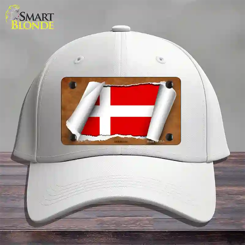 Denmark Flag Scroll Novelty License Plate Hat Cotton / White