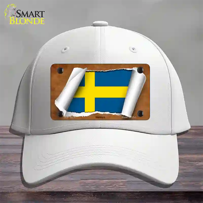 Sweden Flag Scroll Novelty License Plate Hat Cotton / White