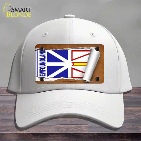 Newfoundland Flag Scroll Novelty License Plate Hat Cotton / White