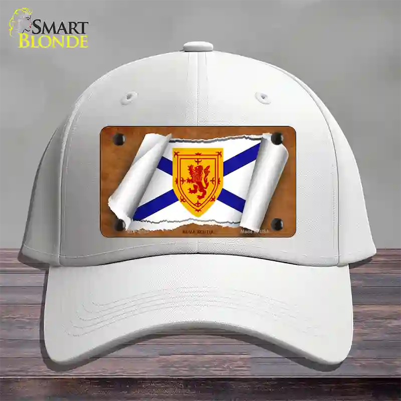 Nova Scotia Flag Scroll Novelty License Plate Hat Cotton / White