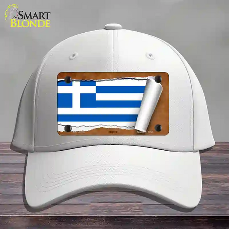 Greece Flag Scroll Novelty License Plate Hat Cotton / White