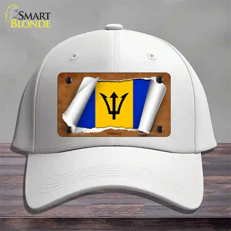 Barbados Flag Scroll Novelty License Plate Hat Cotton / White