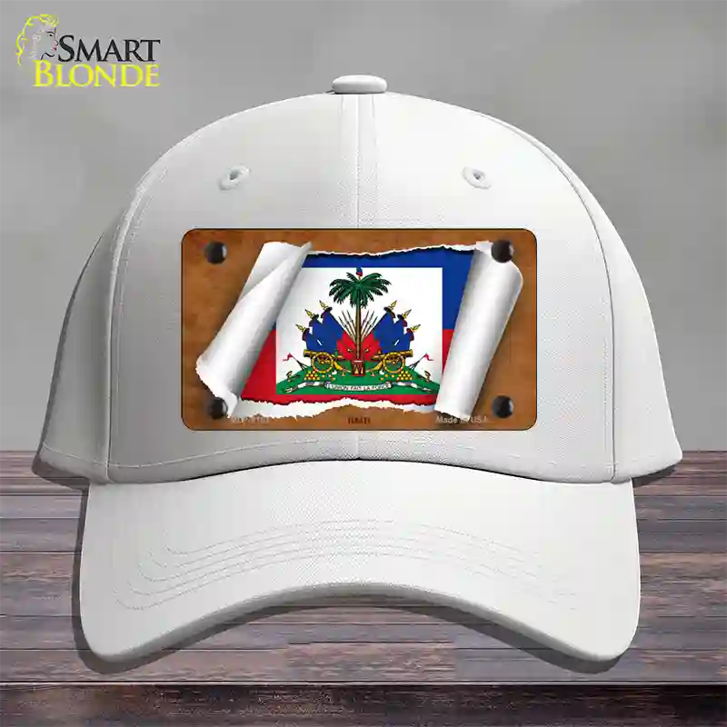 Haiti Flag Scroll Novelty License Plate Hat Cotton / White