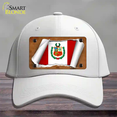 Peru Flag Scroll Novelty License Plate Hat Cotton / White