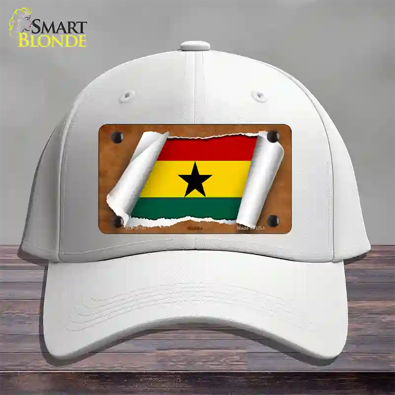 Ghana Flag Scroll Novelty License Plate Hat Cotton / White