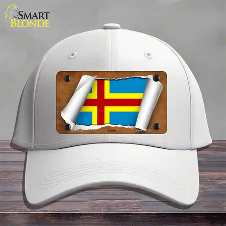 Aland Flag Scroll Novelty License Plate Hat Cotton / White