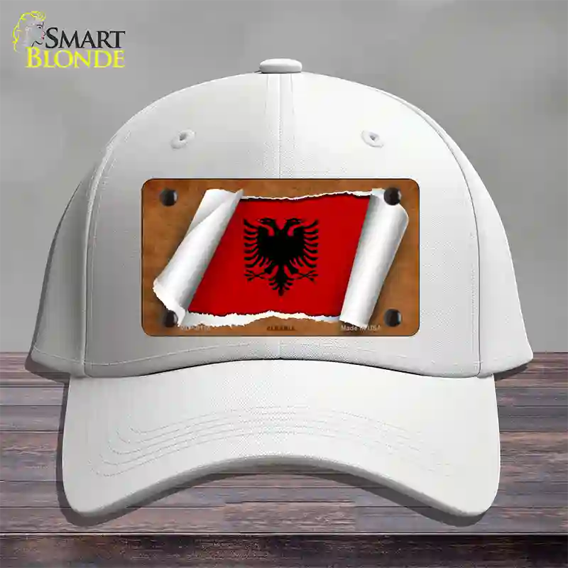 Albania Flag Scroll Novelty License Plate Hat Cotton / White