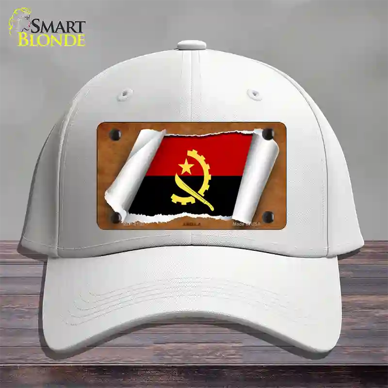 Angola Flag Scroll Novelty License Plate Hat Cotton / White