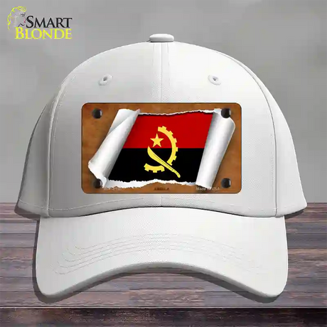 Angola Flag Scroll Novelty License Plate Hat Cotton / White