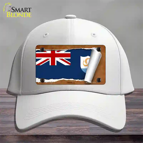 Anguilla Flag Scroll Novelty License Plate Hat Cotton / White