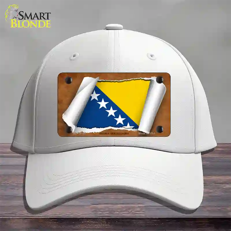 Bosnia-Herzegovina Flag Scroll Novelty License Plate Hat Cotton / White