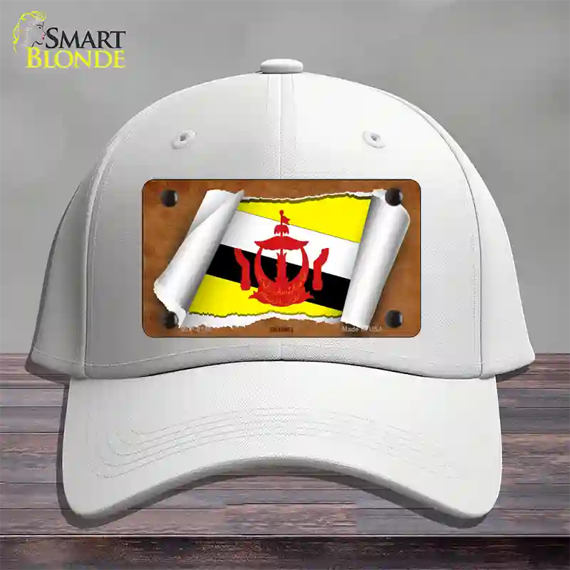 Brunei Flag Scroll Novelty License Plate Hat Cotton / White