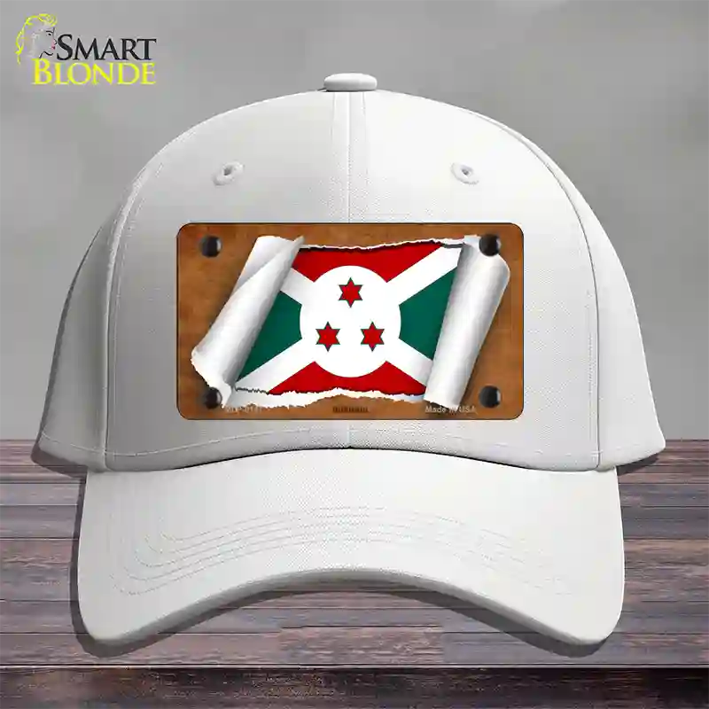 Burundi Flag Scroll Novelty License Plate Hat Cotton / White