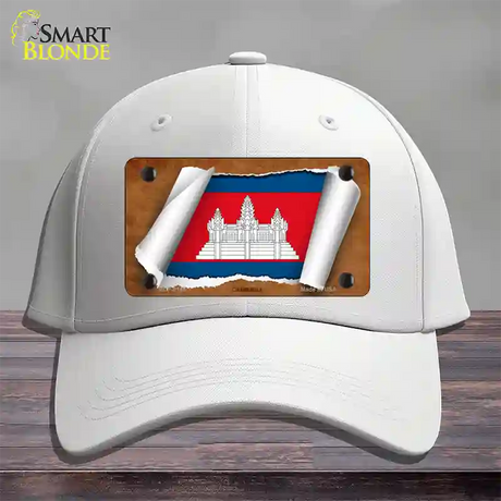 Cambodia Flag Scroll Novelty License Plate Hat Cotton / White