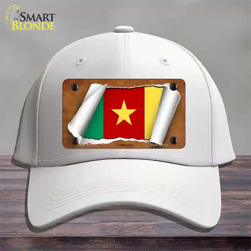 Cameroon Flag Scroll Novelty License Plate Hat Cotton / White