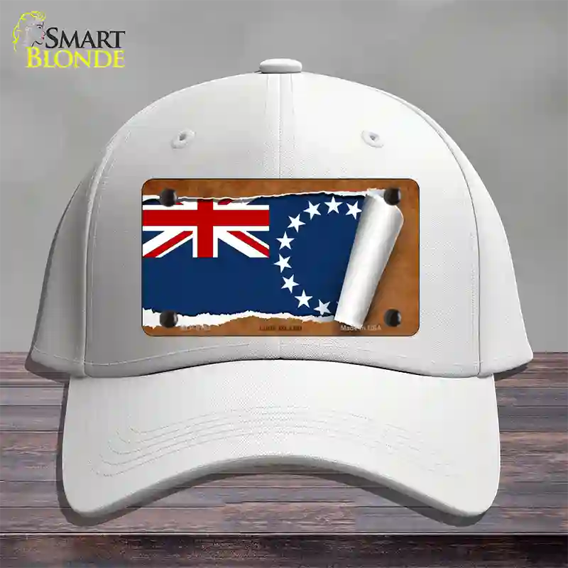 Cook Island Flag Scroll Novelty License Plate Hat Cotton / White