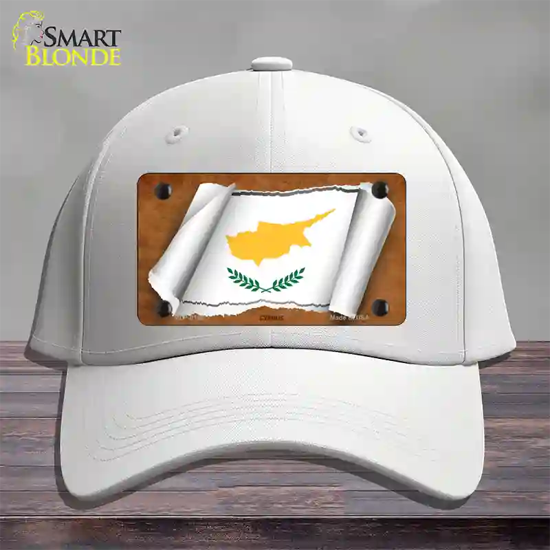 Cyprus Flag Scroll Novelty License Plate Hat Cotton / White