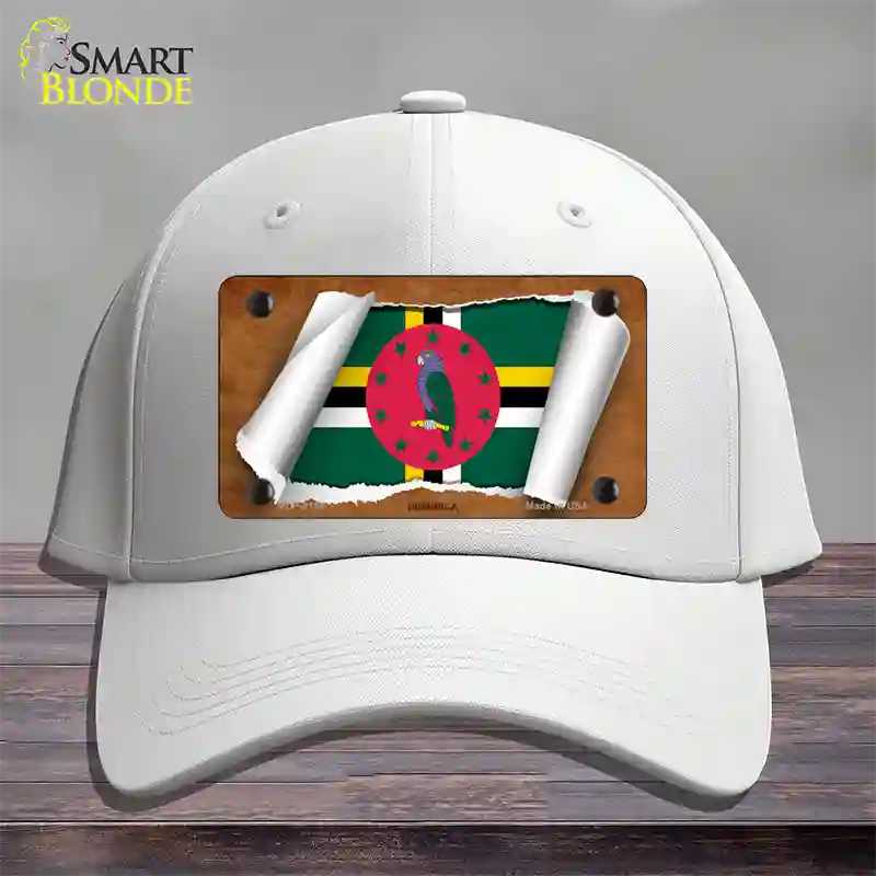 Dominica Flag Scroll Novelty License Plate Hat Cotton / White