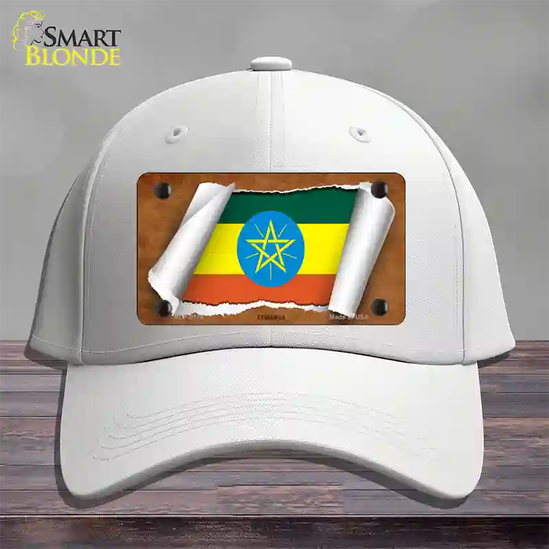 Ethiopia Flag Scroll Novelty License Plate Hat Cotton / White