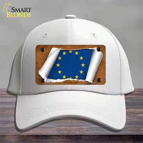 European Union Flag Scroll Novelty License Plate Hat Cotton / White