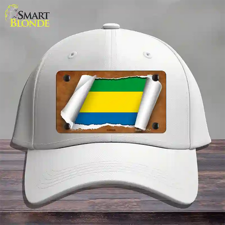 Gabon Flag Scroll Novelty License Plate Hat Cotton / White