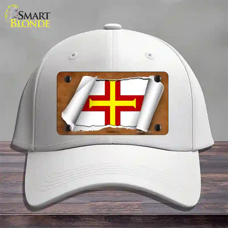 Guernsey Flag Scroll Novelty License Plate Hat Cotton / White