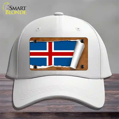 Iceland Flag Scroll Novelty License Plate Hat Cotton / White