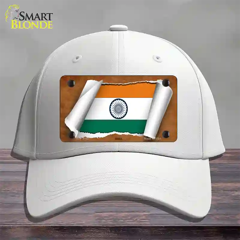 India Flag Scroll Novelty License Plate Hat Cotton / White