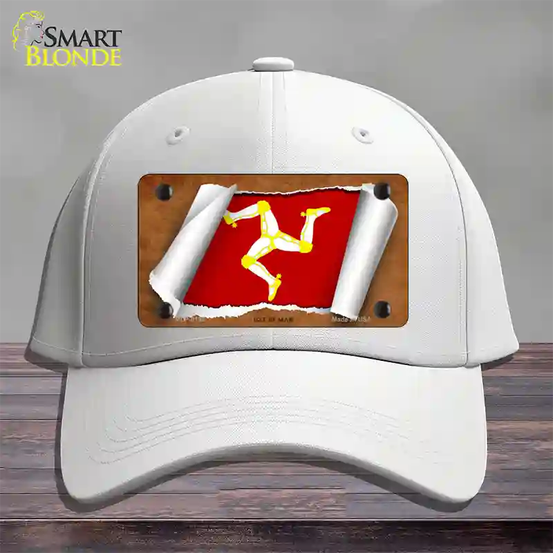 Isle of Man Flag Scroll Novelty License Plate Hat Cotton / White