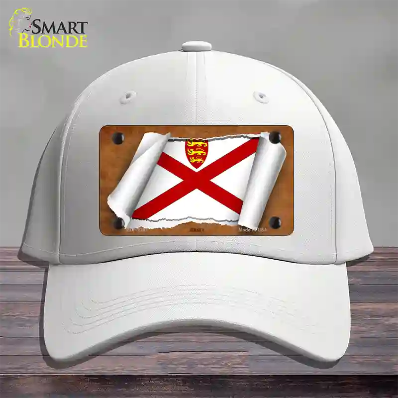 Jersey Flag Scroll Novelty License Plate Hat Cotton / White