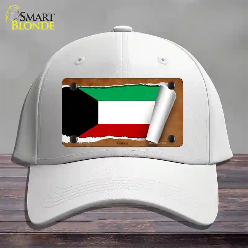 Kuwait Flag Scroll Novelty License Plate Hat Cotton / White