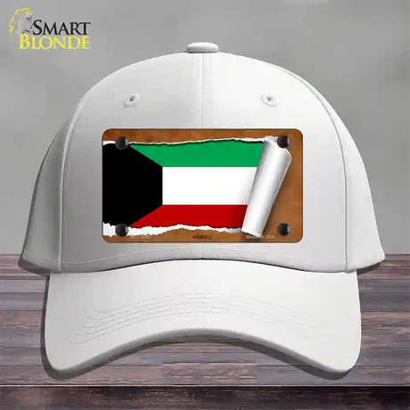 Kuwait Flag Scroll Novelty License Plate Hat Cotton / White