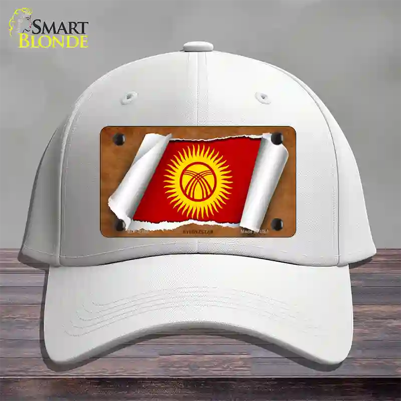 Kyrgyzstan Flag Scroll Novelty License Plate Hat Cotton / White