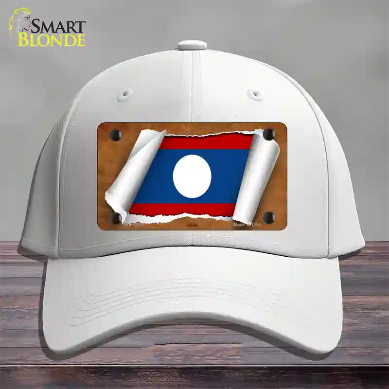 Laos Flag Scroll Novelty License Plate Hat Cotton / White