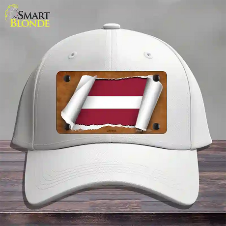 Latvia Flag Scroll Novelty License Plate Hat Cotton / White