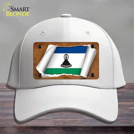 Lesotho Flag Scroll Novelty License Plate Hat Cotton / White