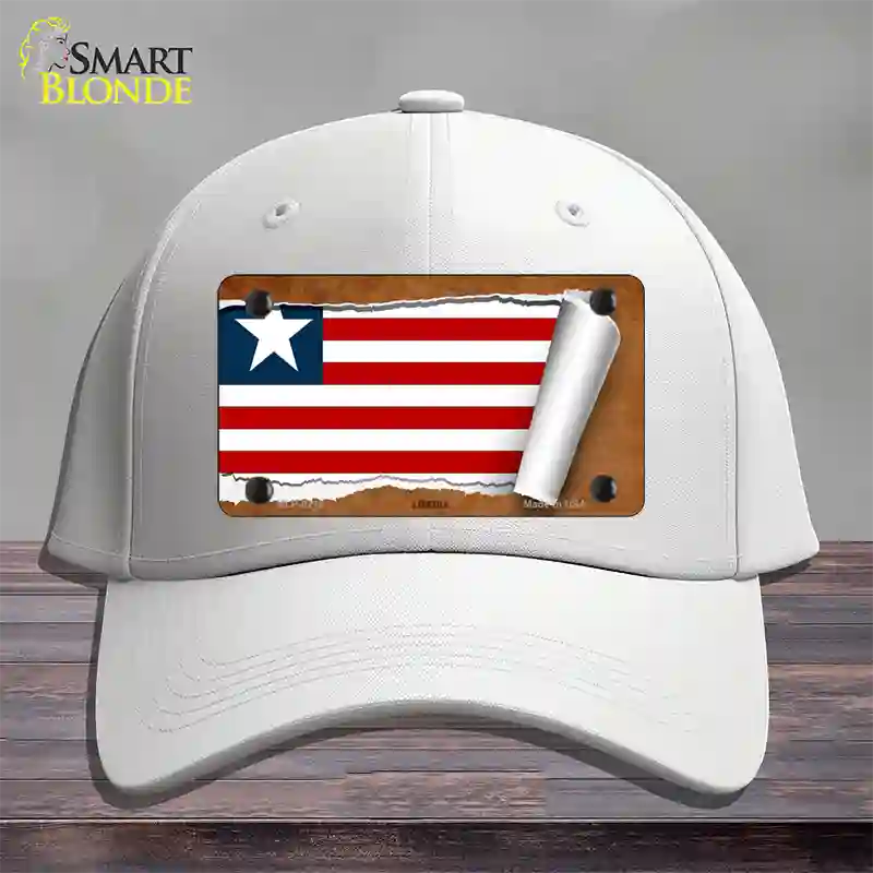 Liberia Flag Scroll Novelty License Plate Hat Cotton / White