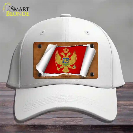 Montenegro Flag Scroll Novelty License Plate Hat Cotton / White