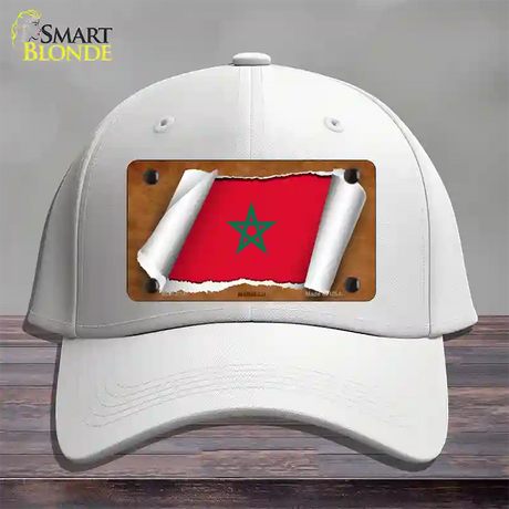 Morocco Flag Scroll Novelty License Plate Hat Cotton / White