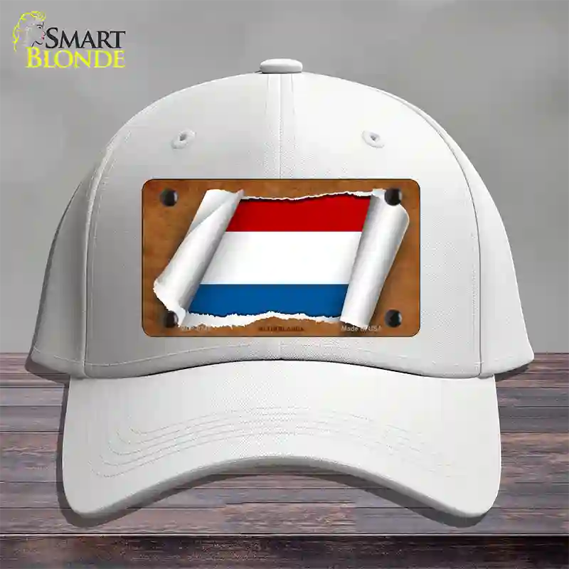 Netherlands Flag Scroll Novelty License Plate Hat Cotton / White