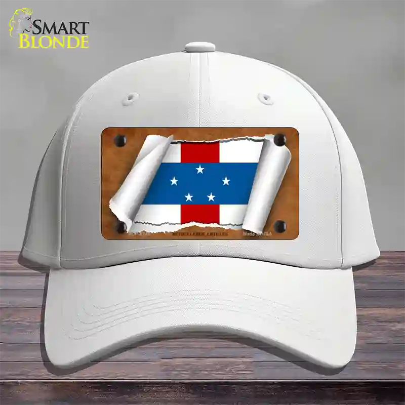 Netherlands Antilles Flag Scroll Novelty License Plate Hat Cotton / White