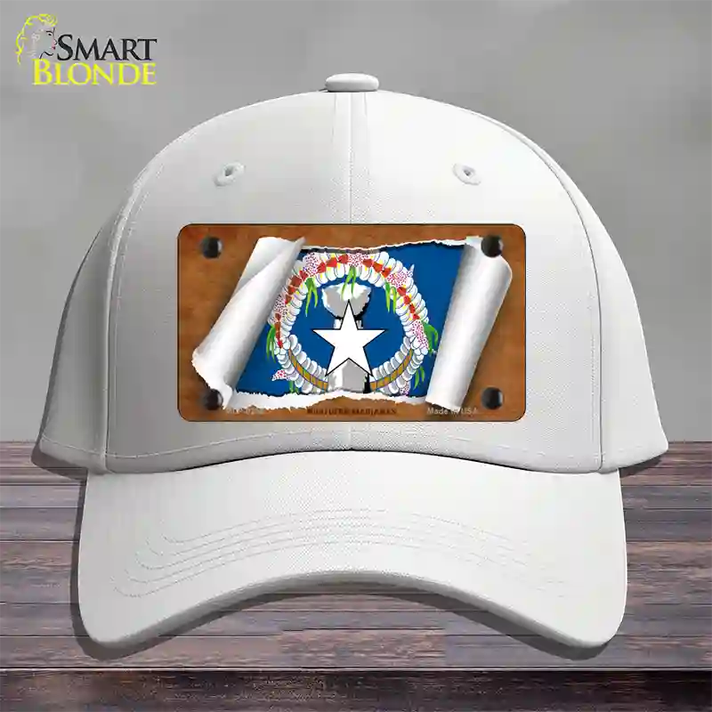 Northern Marianas Flag Scroll Novelty License Plate Hat Cotton / White