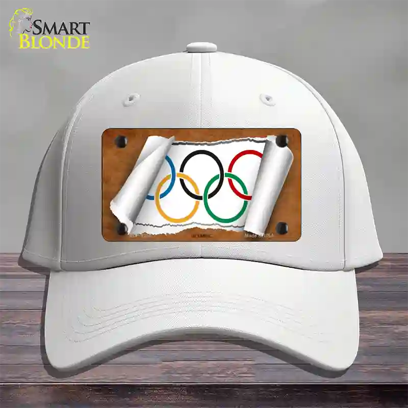 Olympic Flag Scroll Novelty License Plate Hat Cotton / White