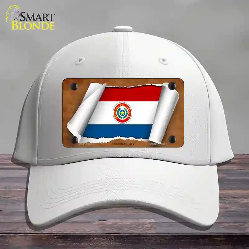 Paraguay-OBV Flag Scroll Novelty License Plate Hat Cotton / White