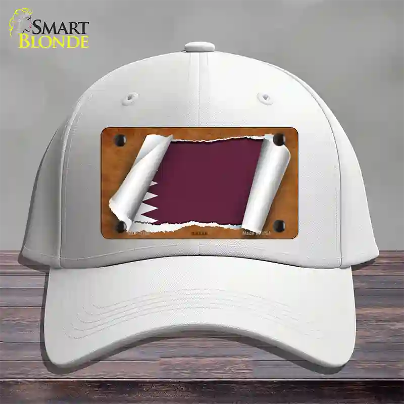 Qatar Flag Scroll Novelty License Plate Hat Cotton / White